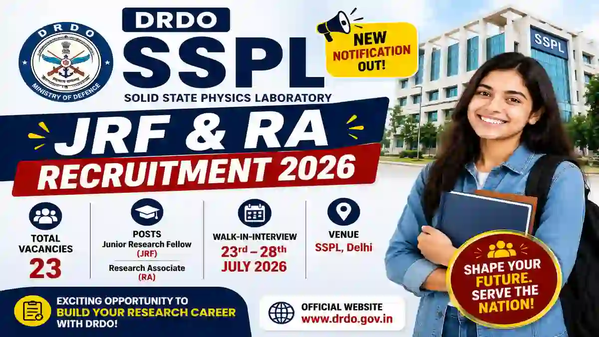DRDO SSPL JRF & RA Recruitment 2026